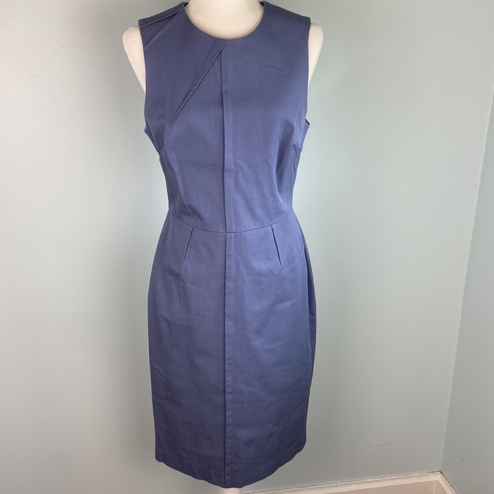 - NWOT Banana Republic Sloan Steel Smokey Blue Stretch Sheath Dress Size 12